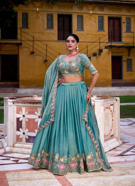 Lnb1450 Zari Shimmer Embroidery Work Lehenga With Blouse Dupatta Wholesale In India